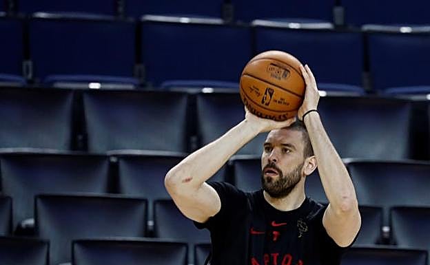 Marc Gasol, en un entrenamiento con los Raptors. 