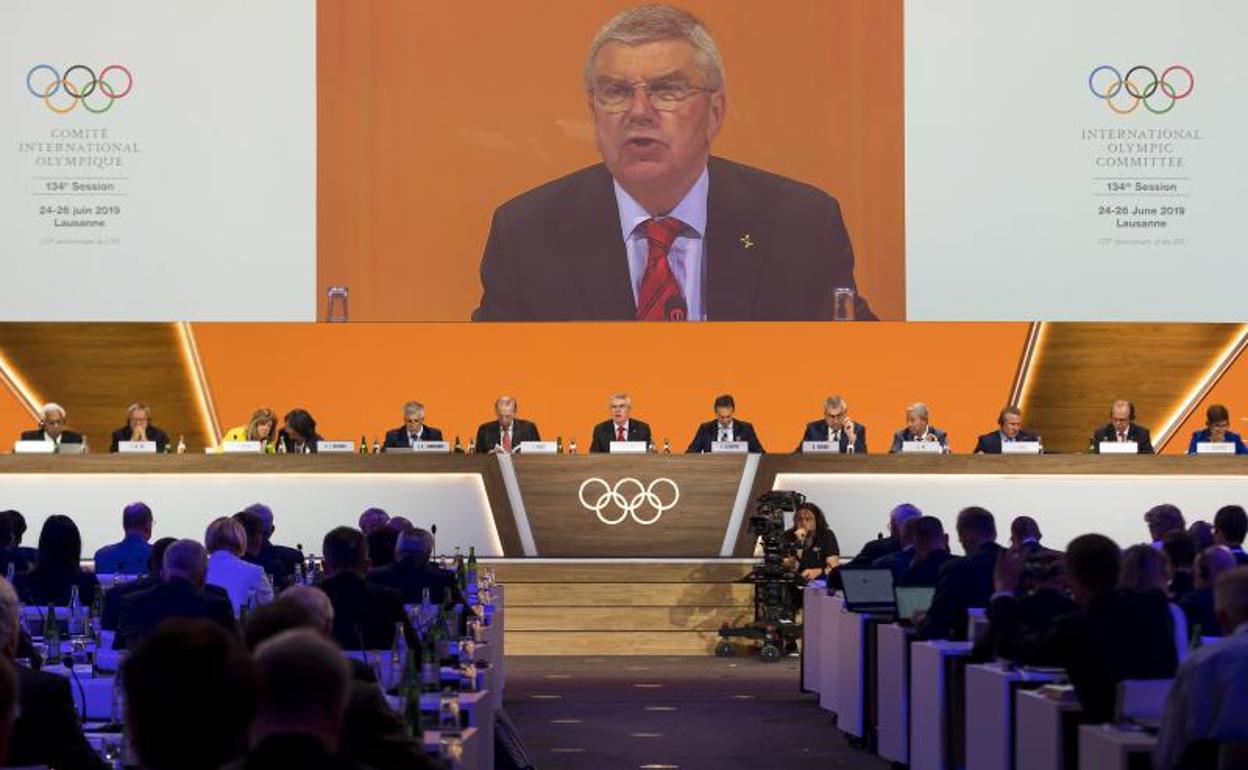 El presidente del COI, Thomas Bach, durante la 134ª Sesión del COI en Lausana. 