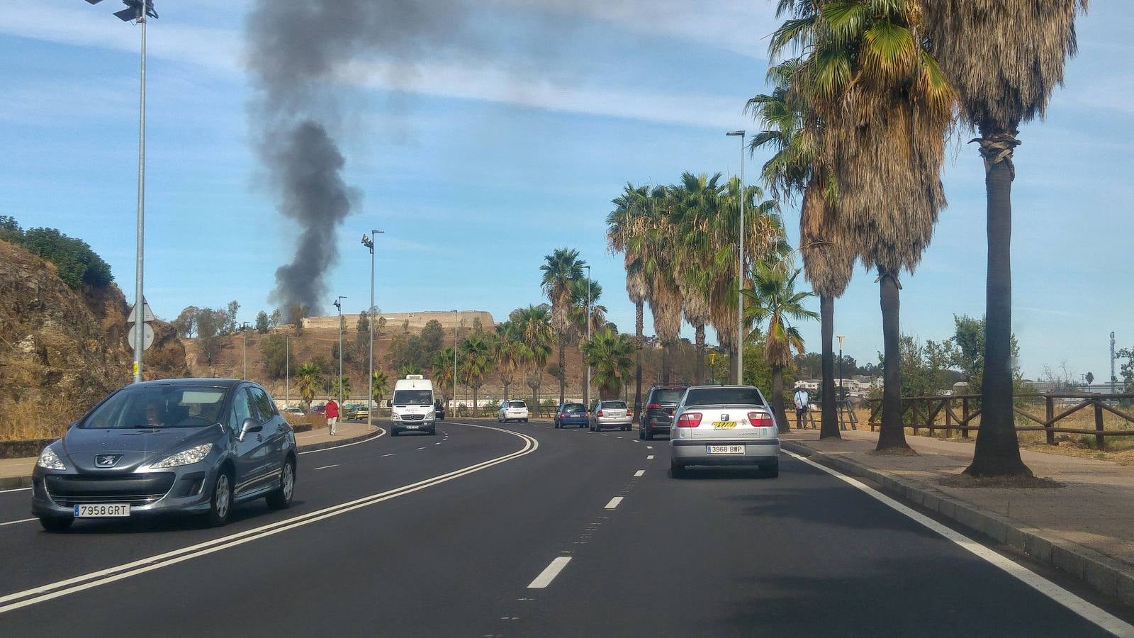 Fotos: Columna de humo causada por el incendio de la panificadora en Badajoz