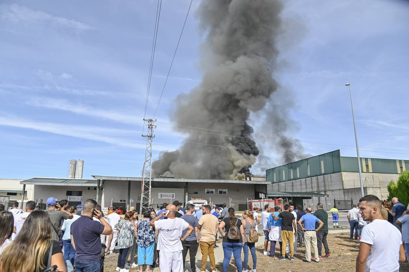 Fotos: Columna de humo causada por el incendio de la panificadora en Badajoz