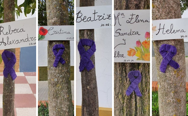 Nombres de víctimas de violencia machista colgados en los álboles de la localidad pacense:: HOY