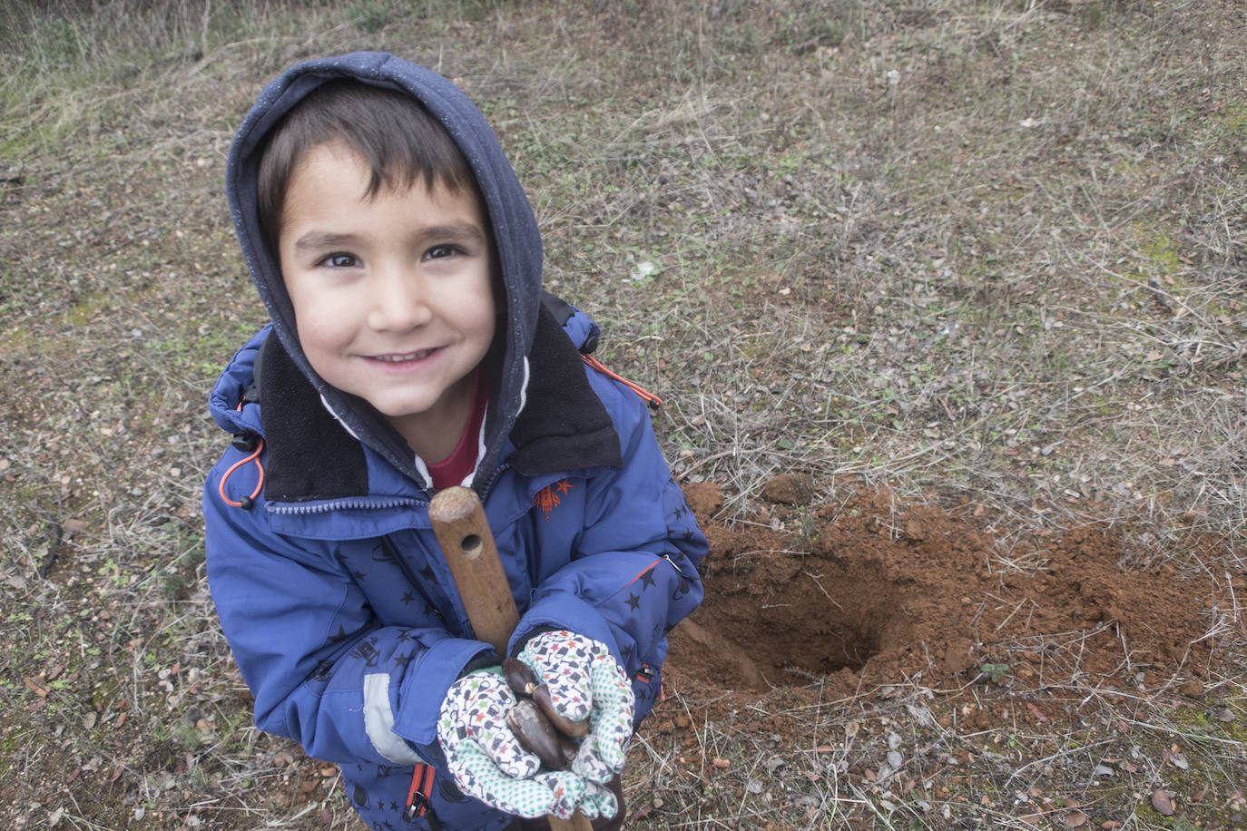 El lugar elegido en Badajoz para reforestar fue la parte alta del parque que perdió siete hectáreas en el incendio de 2017