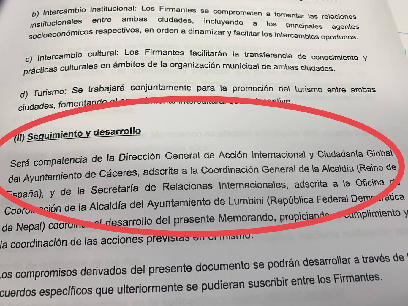 Extracto del Memorando. 