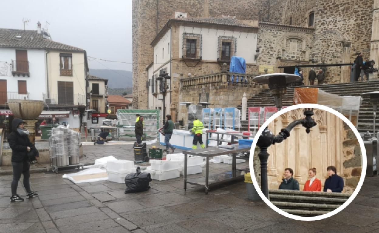 Preparativos en la plaza de Guadalupe, y los jueces durante la grabación:: 