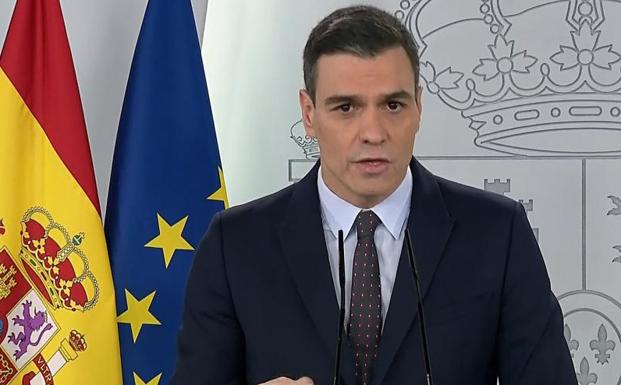 El presidente del Gobierno, Pedro Sánchez, durante su comparecencia.