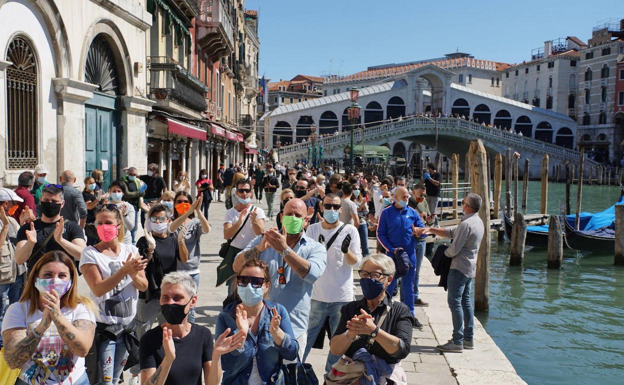 Protesta de los ciudadanos de Venecia contra las medidas de control del coronavirus, movilización celebrada el pasado día 4.