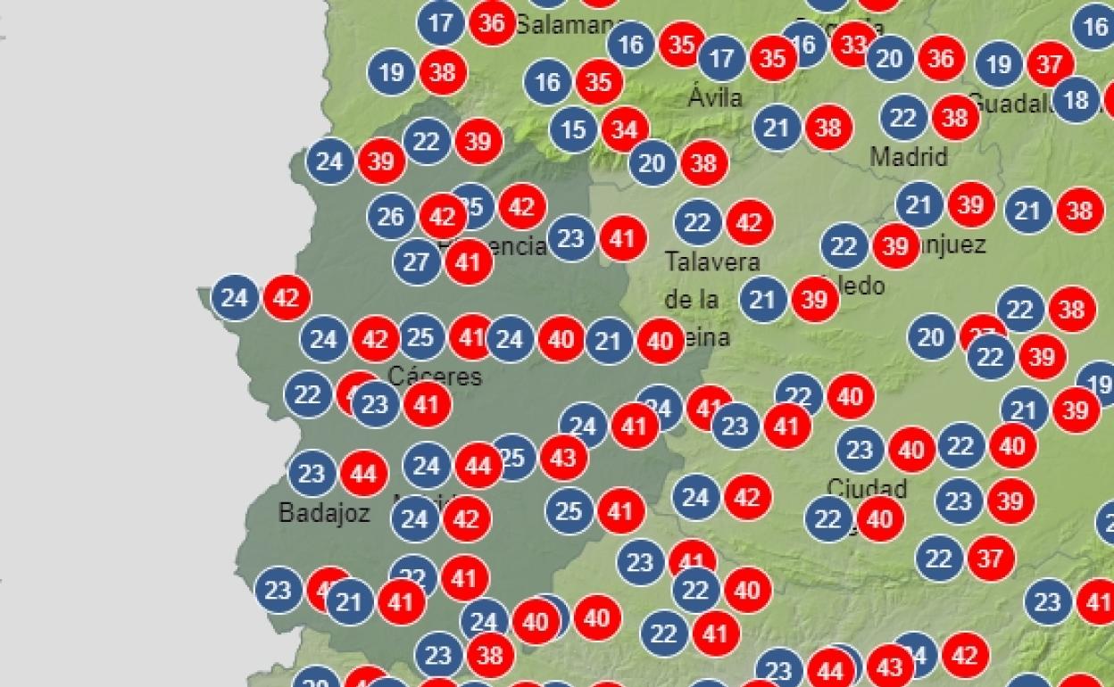 Temperatura prevista por la Aemet para el próximo jueves.