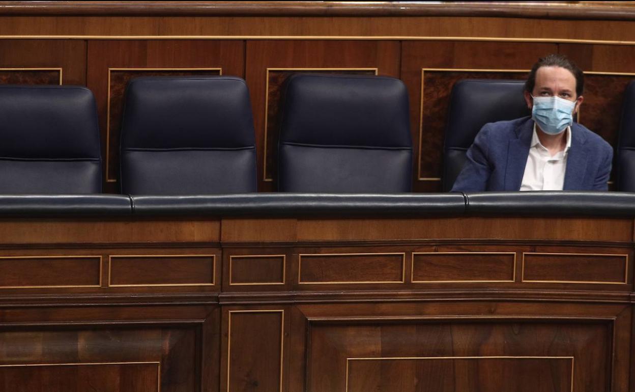 Pablo Iglesias, durante la última sesión de control al Gobierno en el Congreso de los Diputados.EFE