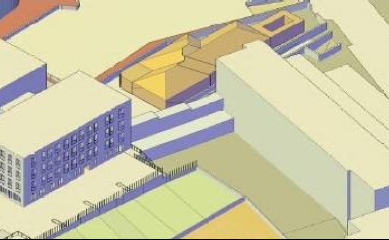 Solar para la ampliación, entre el edificio actual y la Ciudad Deportiva. 