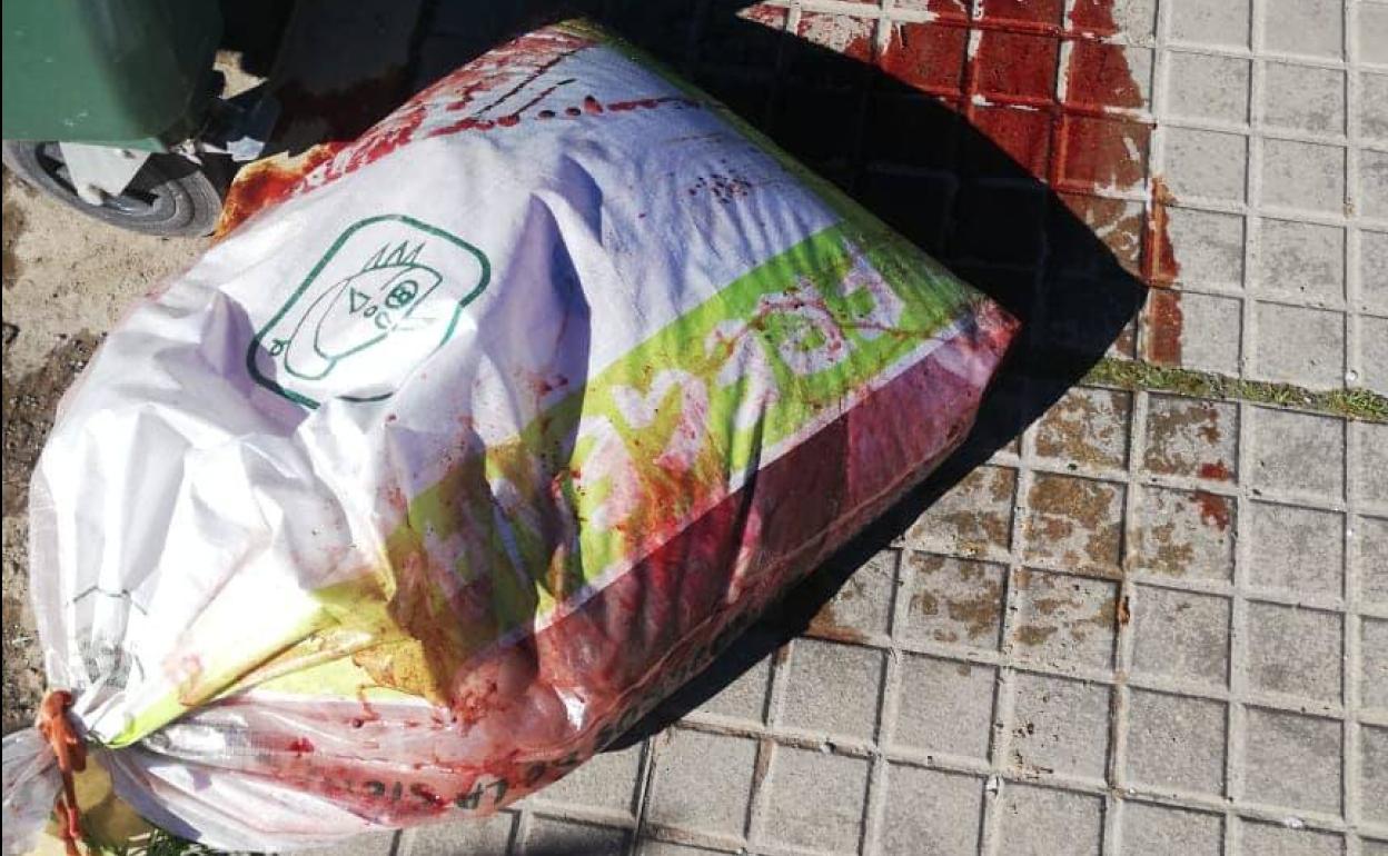 Saco arrojado con restos de matanza domiciliaria