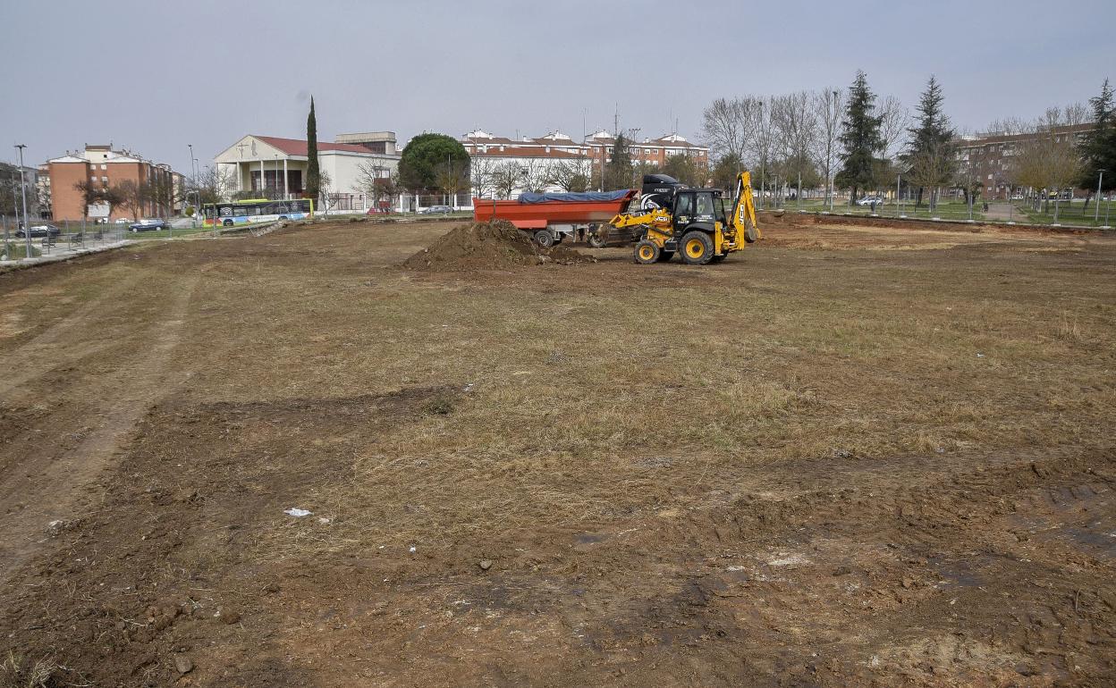 Trabajos para preparar la parcela de Suerte de Saavedra donde irán los huertos urbanos.