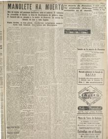 Imagen secundaria 2 - Arriba, comitiva fúnebre con el féretro del matador. Abajo, cuerpo sin vida del genio cordobés y HOY del 30 de agosto de 1947. 