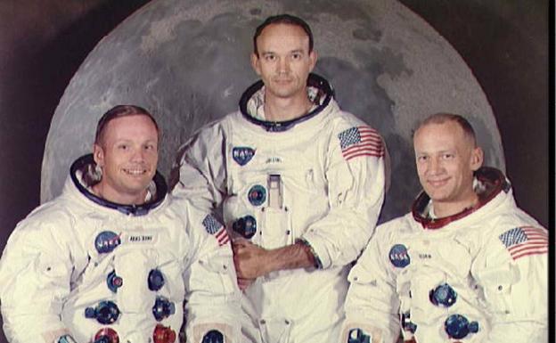 Neil Armstrong, Michael Collins y Edwin Aldrin antes de partir