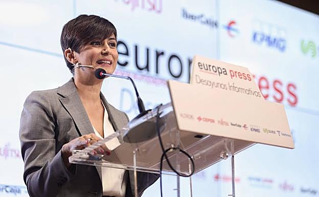 La ministra de Política Territorial y portavoz del Gobierno, Isabel Rodríguez, interviene en un Desayuno Informativo de Europa Press