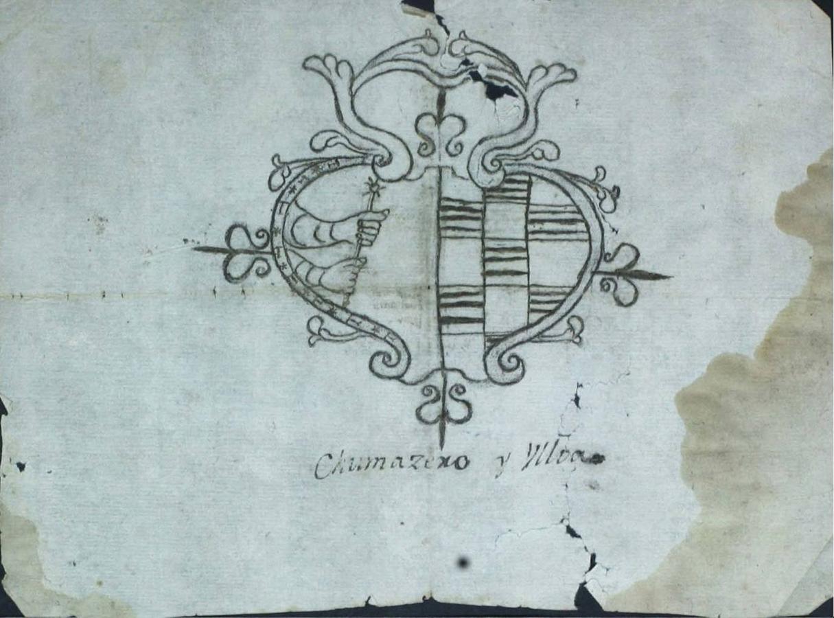 Escudo de la familia Chumacero y Ulloa (1701). Donado por Rafael Rodríguez-Moñino a la Biblioteca Pública de Cáceres.