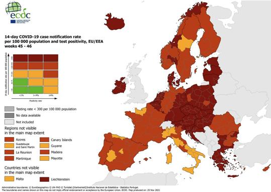 El mapa de riesgo de la UE que se actualiza cada jueves. 