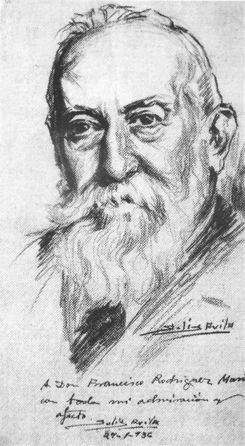 Dibujo de 1936 del escritor Francisco Rodríguez Marín, director de la Biblioteca Nacional. (Del libro 'Solís Ávila, el color de esta tierra')