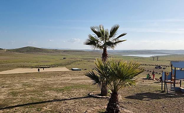 Imagen de este domingo en la playa de Los Llanos de Esparragosa de Lares, con el agua a dos kilómetros. 