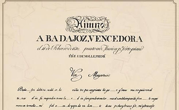 Letra original del himno 'Badajoz vencedora', que se custodia en la Biblioteca Nacional. 