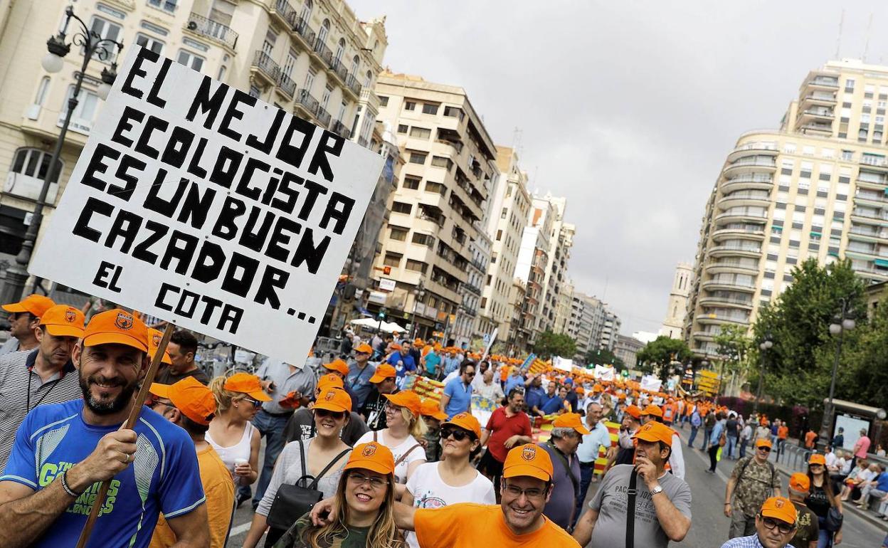 Manifestación de cazadores en 2018 en Valencia. 