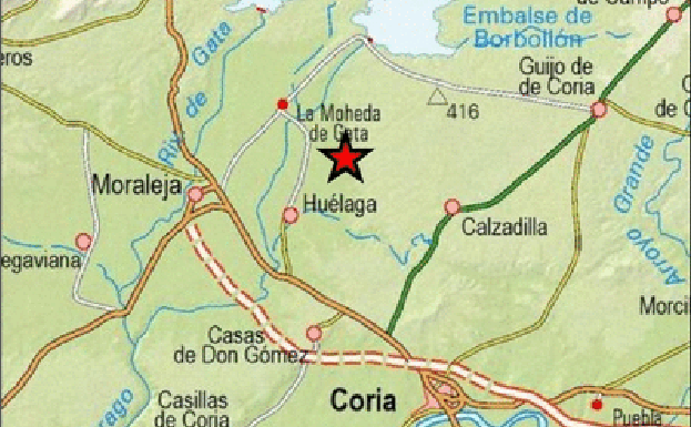 La estrella roja señala el punto exacto del epicentro del temblor.