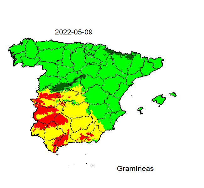 Mapa de nivel de gramíneas para los próximos días.
