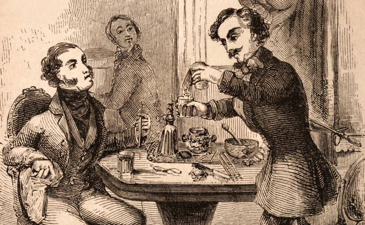 Ilustración de la preparación de un sherry-cobbler de la novela 'The upper ten thousand' (1852). 