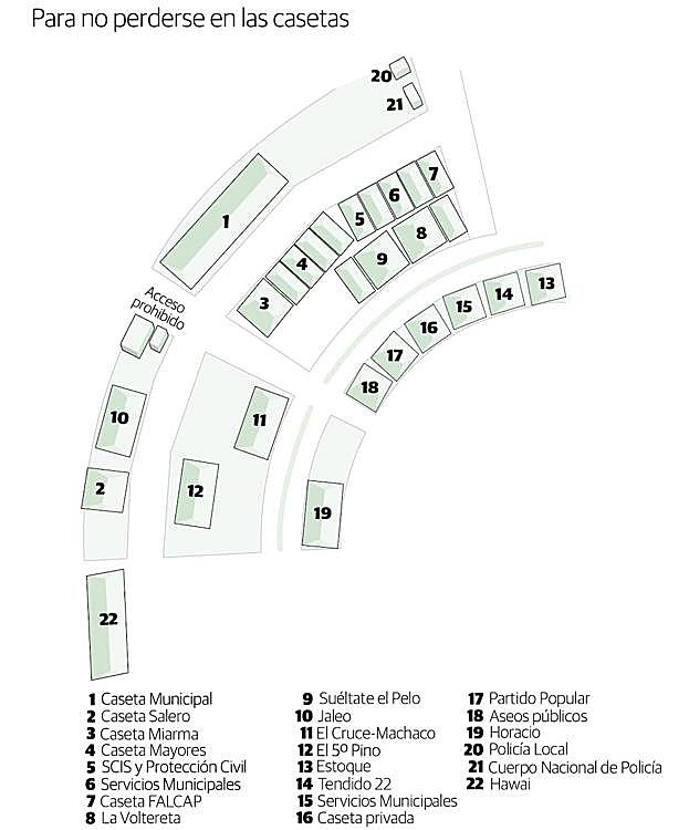 Plano y nombre de las casetas que habrá este año en la Feria de San Juan.