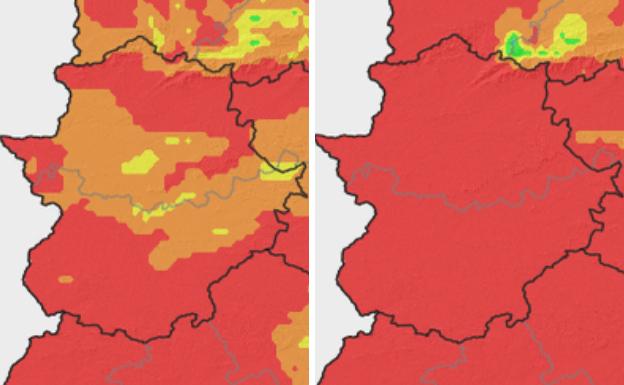 La Aemet advierte de que toda Extremadura estará este martes en riesgo extremo de incendio