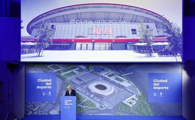 Enrique Cerezo, durante la presentación de la Ciudad del Deporte del Atlético. 