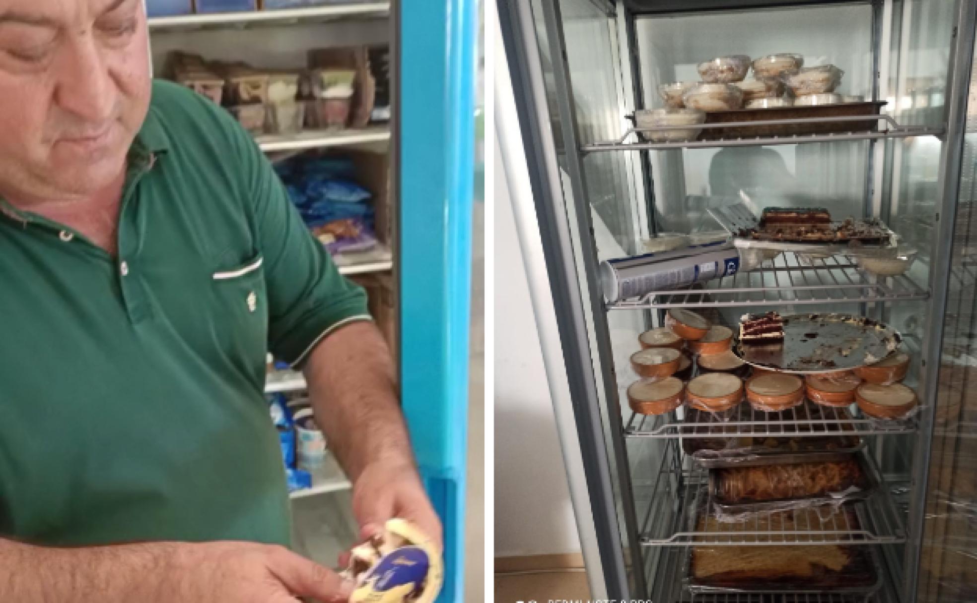 Julio Claro 'el Portu', regente del restaurante Corral del Rey, muestra cómo quedaron los helados y los postres que tuvo que desechar