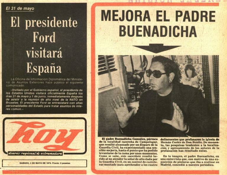 Noticia de primera página del Diario HOY del 3 de mayo de 1975.