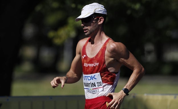 Álvaro Martín en plena carrera de los 20 km marcha en el Mundial de Oregón de hace un mes donde fue séptimo. 