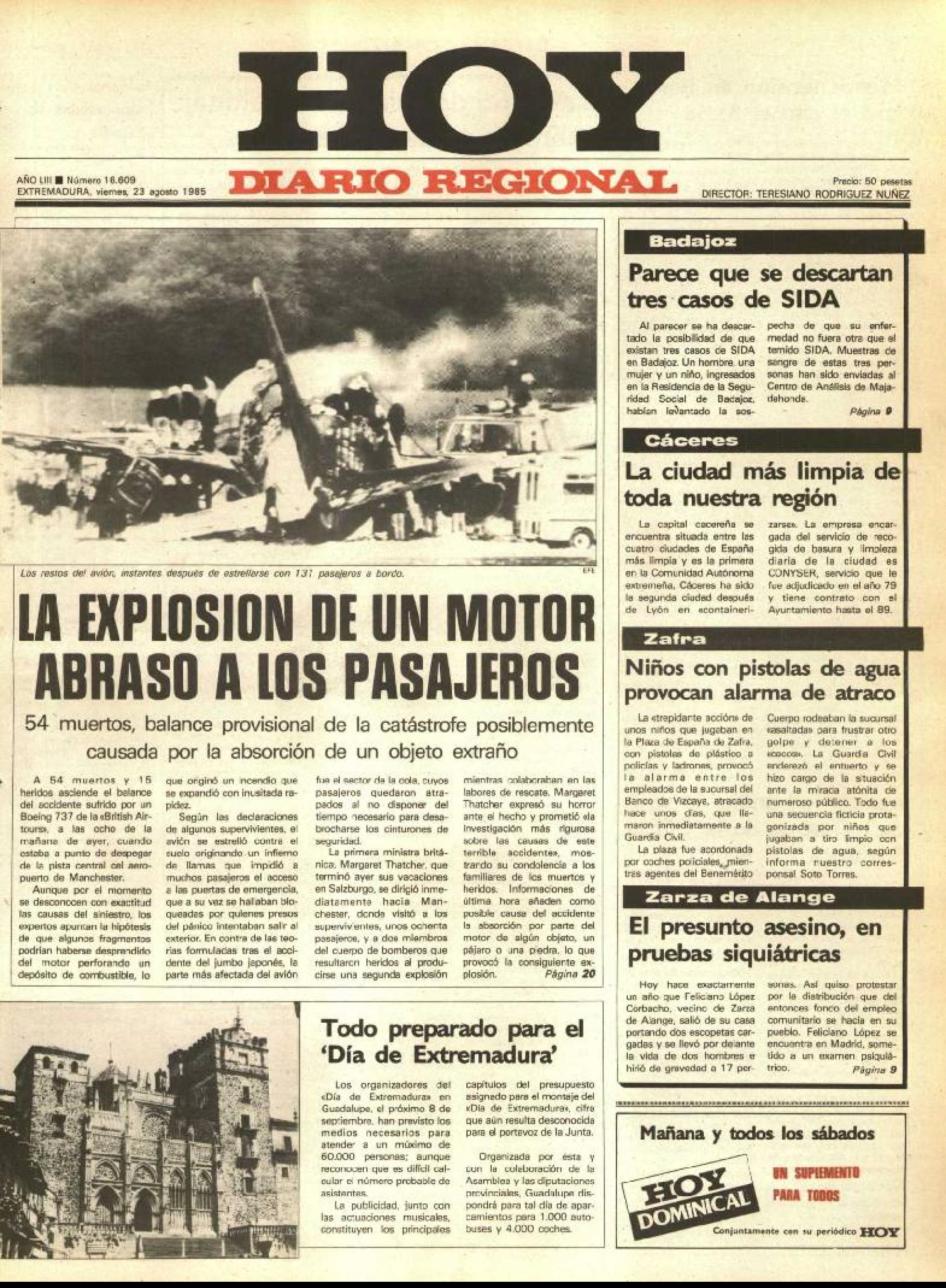 Portada del 23 de agosto de 1985