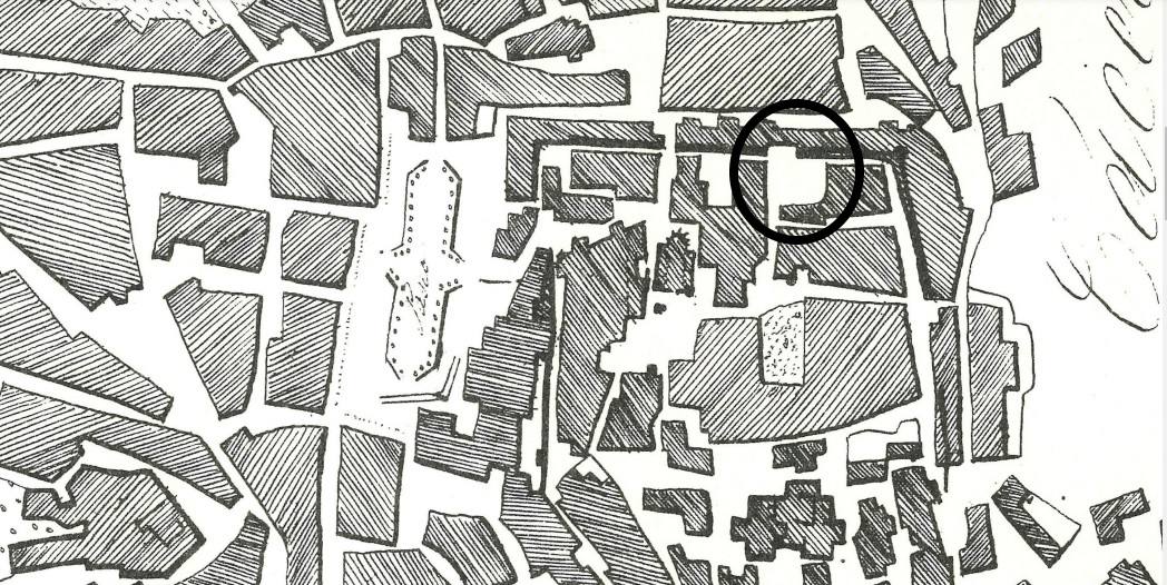 Plano de Cáceres realizado entre 1853 y 1892. La plazuela en esa época era más grande.