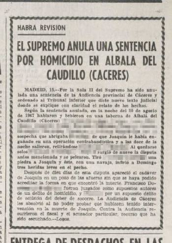 En 1971 el Tribunal Supremo anuló la sentencia absolutoria emitida en Cáceres.