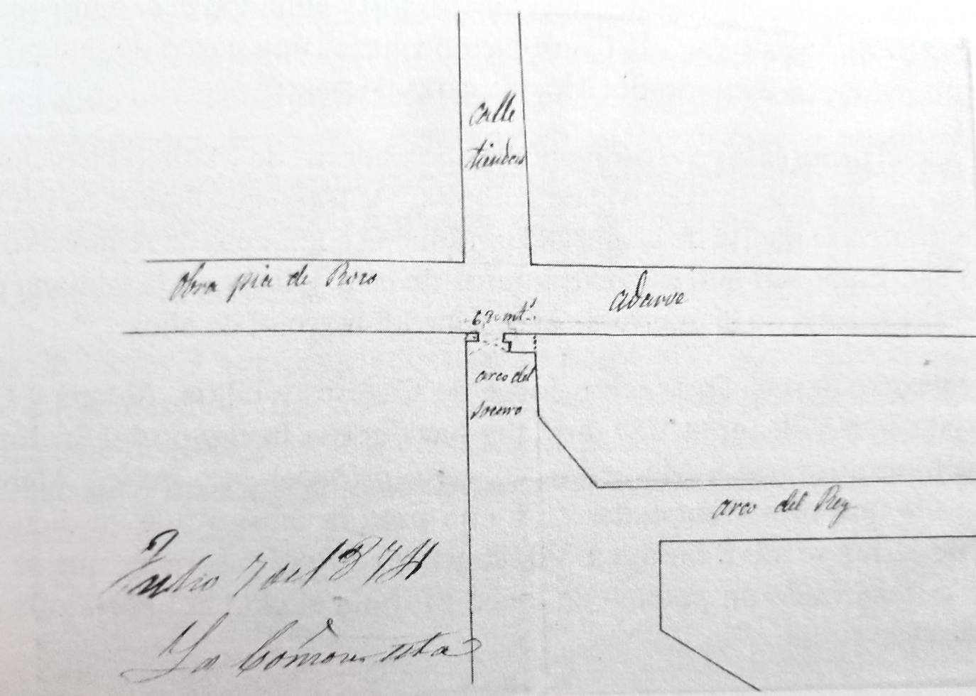 Croquis de la Puerta de Coria de 1874, cinco años antes de ser derribada, que se conserva en el Archivo Histórico Municipal de Cáceres.