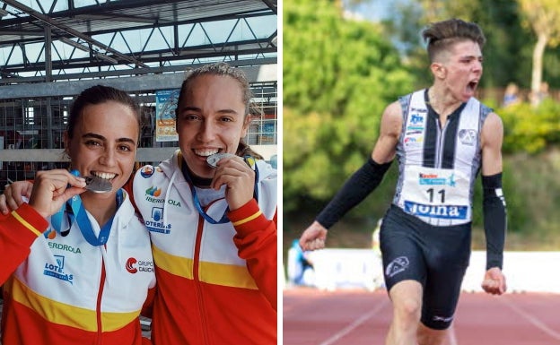 Teresa Tirado, a la izquierda junto a su compañera de embarcación tras ganar el sucampeonato del mundo sub-23; y David García Zurita, que entre otros títulos de 2021 consiguió el campeonato de España en pista cubierta en la categoría sub-18. . 