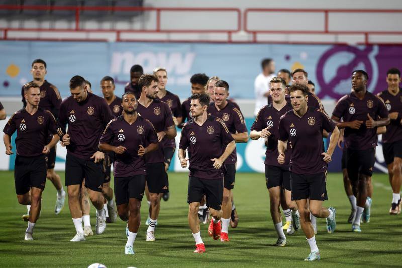 Los jugadores de Alemania en el entrenamiento de este sábado.