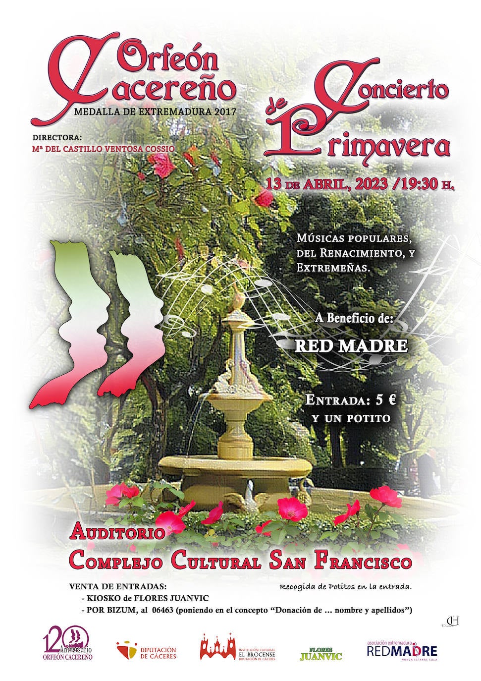 Cartel del próximo Concierto de Primavera, el 13 de abril en el Complejo Cultural San Francisco de Cáceres.