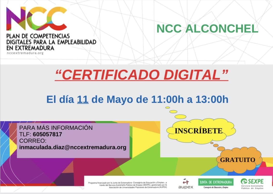 Cartel de la acción formativa en el NCC de Alconchel.