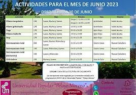 La UP Pelayo Moreno informa sobre la oferta deportiva para el mes de junio