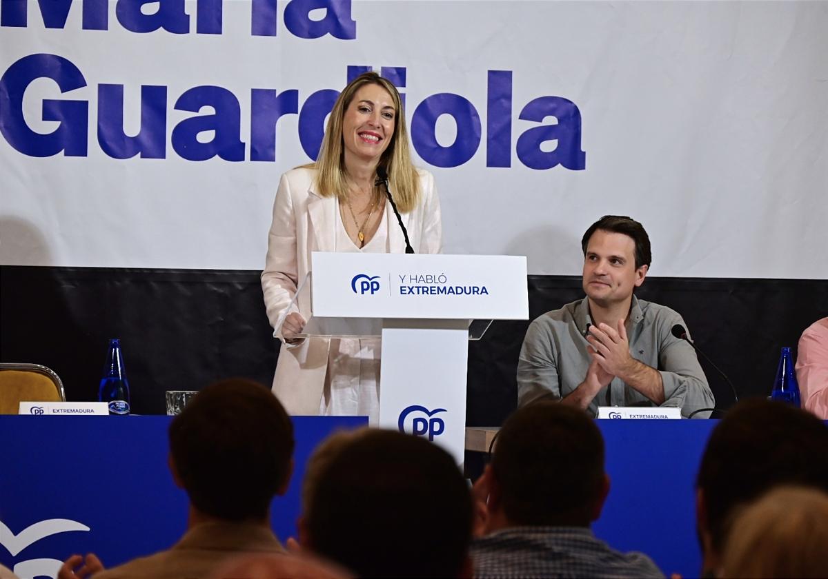 María Guardiola, tras la junta directiva autonómica del PP extremeño.