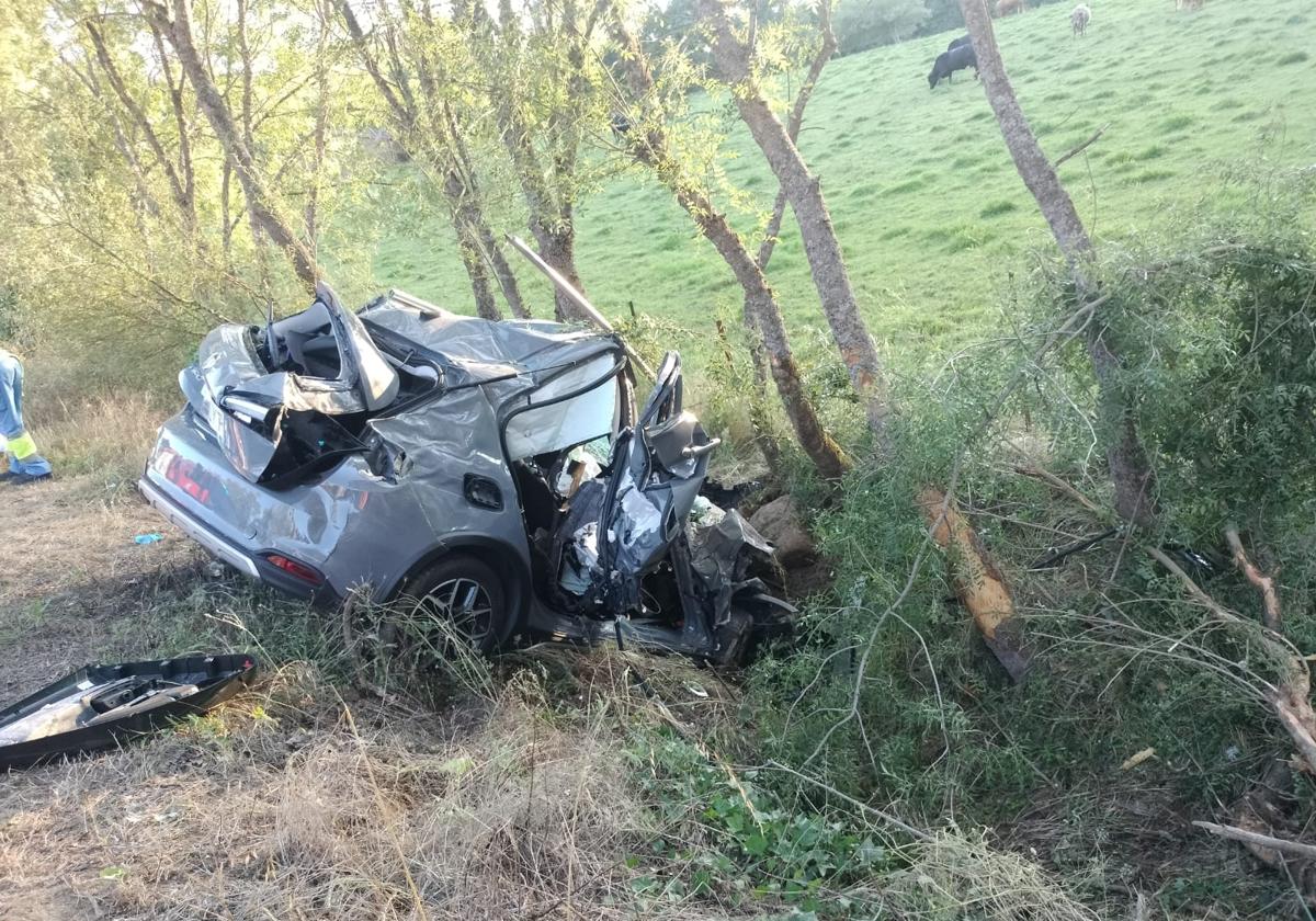 EL vehículo acabó chocando contra un árbol tras la salida de vía.