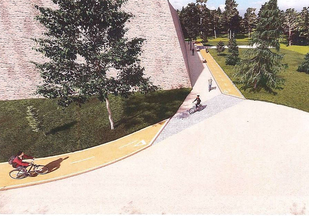 Recreación de cómo quedará el carril bici turístico con una zona de peatones y otra de bicicletas.