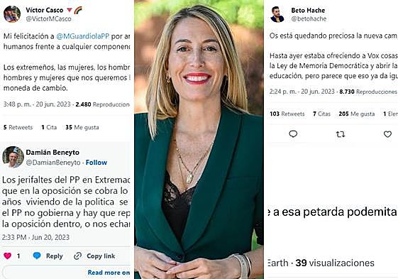 Alabanzas y críticas machistas para María Guardiola en las redes sociales