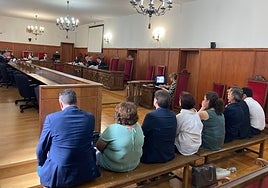 Los ocho procesados ayer en la Audiencia Provincial.