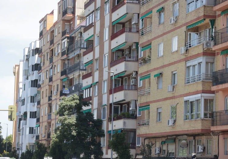 Bloques de viviendas de la avenida de Hernán Cortés, en el centro de la capital cacereña.