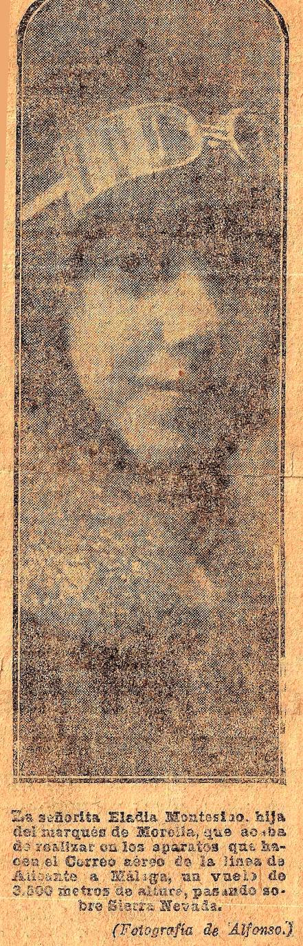 Recorte de prensa del vuelo que hizo en 1920 Eladia con el piloto Boulard, en el que sobrevoló Sierra Nevada a 3.500 metros de altitud.