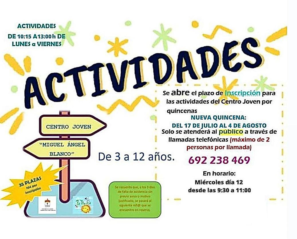 Inscripciones para la nueva quincena de las actividades de ocio culturales en el Centro Joven Miguel Ángel Blanco de Calamonte